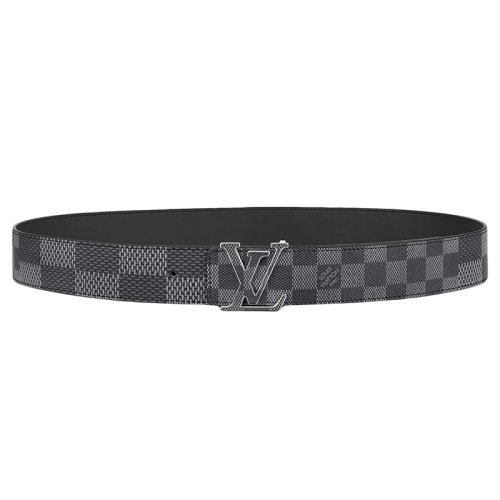 Louis Vuitton/路易威登 男士黑色小牛皮和Damier Infini帆布银扣双面腰带40毫米M0340U
