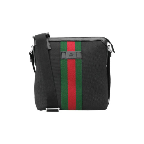 GUCCI/古驰 男女同款黑色红绿条纹帆布单肩斜挎包 631195 KWT7N 1060