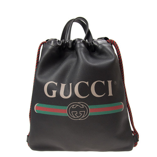 GUCCI/古驰 古琦女包 品牌字母LOGO 经典双G 红绿条纹 女士黑色皮质时尚双肩包 523586 0GCBT 8163