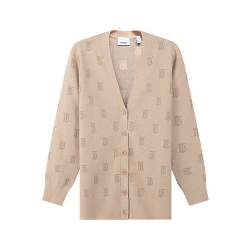 BURBERRY/博柏利 【22秋冬新款】 女款绵羊毛/桑蚕丝宽松版V领单排扣针织开衫羊毛衫毛衣外套 80571381