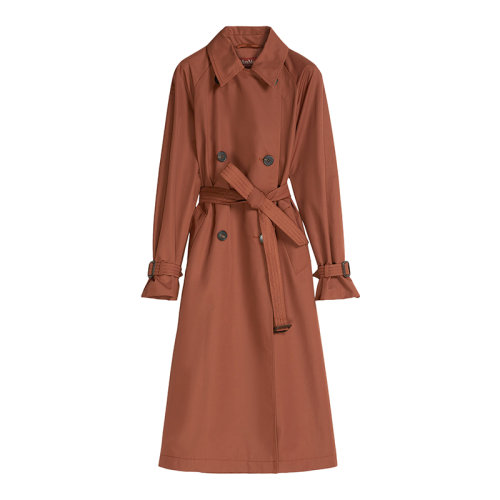 MaxMara/麦丝玛拉 22年早春新款 ETNA系列 女士牛皮棕色棉质混纺防水长款风衣夹克6021012706006