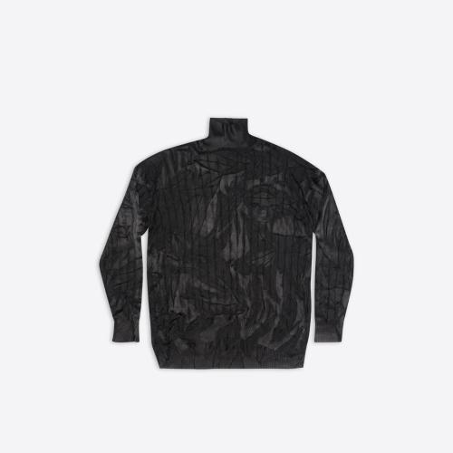  BALENCIAGA巴黎世家 22年春夏 男士 针织衫 Mens Creased Oversized Turtleneck  in Black 694