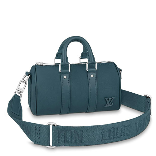 Louis Vuitton/路易威登 22春夏新款KEEPALL XS系列 男士蓝色牛皮革徽标银扣配可拆卸肩带单肩斜挎手提包M81003