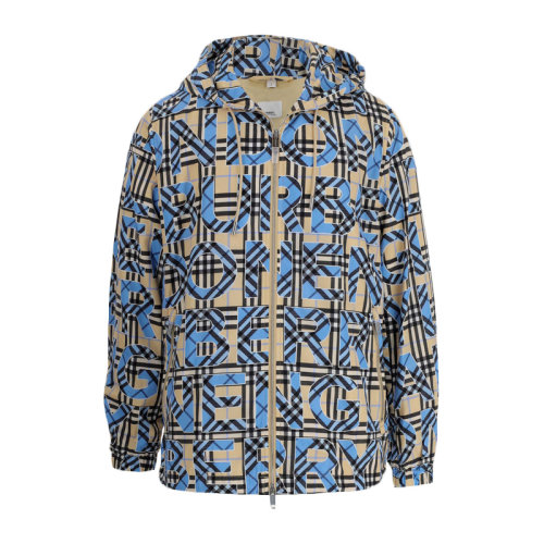 BURBERRY 博柏利 巴宝莉 男士 服装  蓝色连帽格子拉链外套夹克 男士夹克