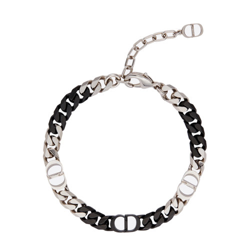 DIOR/迪奥 22新款 CD 1947系列 女士银色饰面黄铜黑色树脂“CD Icon”标志龙虾扣手链B1671HOMMT_D004