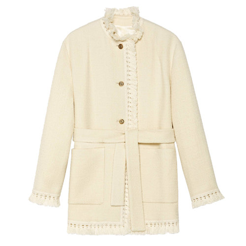 GUCCI/古驰新款Epilogue系列 女士米色腰带款羊毛结子绒混纺夹克643296ZAF5V9205