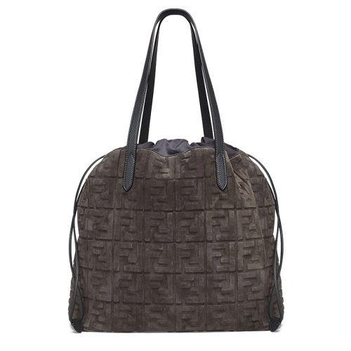 FENDI/芬迪 22春夏新款 男士大号深灰色老花绒面小牛皮抽绳手提包7VA550AHU8F1GM4