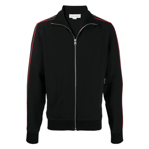 Alexander McQueen/亚历山大麦昆  男装 时尚简约 侧边字母logo织带 男士黑色立领夹克 625377QQR381000  HKY06107