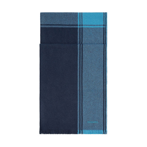 HERMES/爱马仕 22年早春新款 Dream H系列 男士蓝色系纯羊绒围巾H393783T01