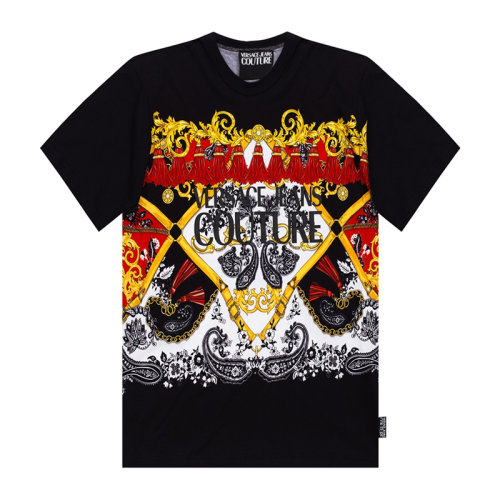 VERSACE JEANS/范思哲牛仔 男士黑色棉质经典字母徽标印花装饰圆领短袖上衣T恤 B3GZA7KA-30327-899