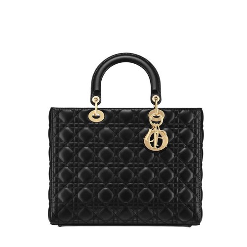 DIOR/迪奥 LadyDior女士黑金羊皮手提包 M0566ONGE_M900