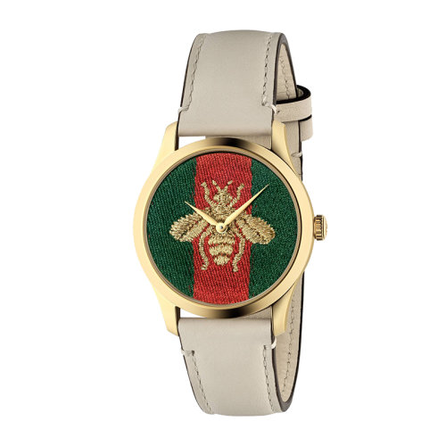 GUCCI/古驰 G-Timeless系列女士尼龙表盘黄金PVD表壳腕表38毫米 584154I86A08505