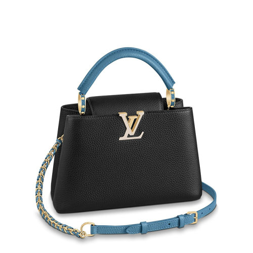 Louis Vuitton/路易威登 22春夏新款CAPUCINES BB系列黑色/藏青色皮革金扣配可拆卸皮革金链混编效果链条肩带单肩斜挎手提包M59653