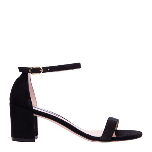 Stuart Weitzman/斯图尔特韦茨曼 女士黑色一字带中跟粗跟凉鞋女鞋 SIMPLE-Suede-Black