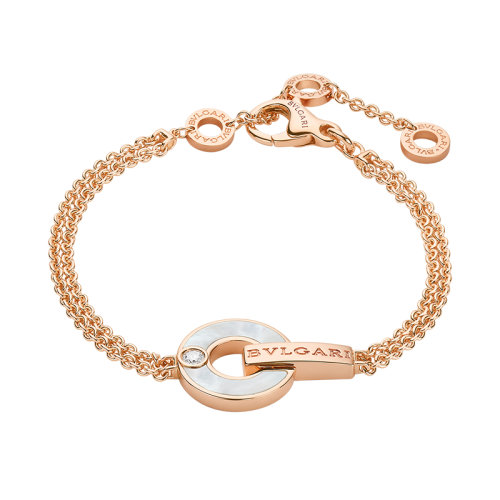 BVLGARI/宝格丽 BVLGARI BVLGARI系列 18k金玫瑰金圆形镂空镶嵌珍珠母贝钻石手链357315