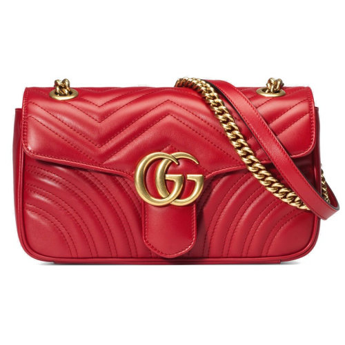 GUCCI/古驰  女士经典款GG Marmont绗缝红色小号单肩包 443497 DTDIT 6433