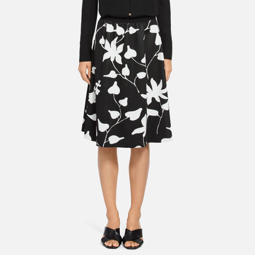 St.John/盛蔷黑白花瓣印花雪纺女士半身裙K71Y051