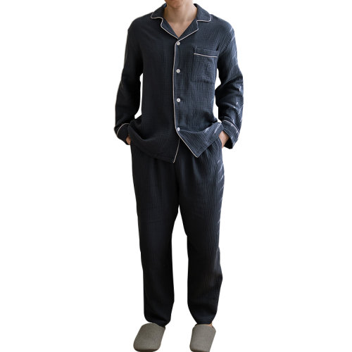 GeleiStory/GeleiStory 春夏新品休闲居家系列全棉双层泡泡纱男士经典长袖长裤套装 男装＞男士睡衣/家居服＞男睡衣/家居服