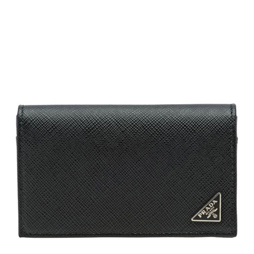 PRADA/普拉达 中性黑色牛皮十字纹翻盖卡包钱包手拿包男包2MC122-QHH-F0002