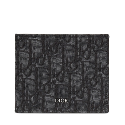 DIOR/迪奥 经典款 男士黑色Oblique提花帆布对折钱包2OBBH027YSE_H03E