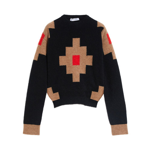 MaxMara/麦丝玛拉 22年秋冬新款 ARIS系列 女士黑色马海毛混纺几何图案针织衫毛衣1366182606013