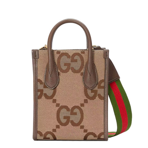 GUCCI/古驰 22春夏新款Jumbo系列 女士迷你驼色乌木色超级老花红绿肩带手提单肩包699406UKMDG2570