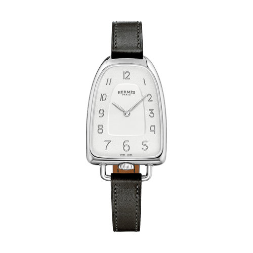 HERMES/爱马仕 Galop系列 女士石英机芯水晶银纹表盘精钢表壳和小牛皮表带40,8x26毫米W047872WW00