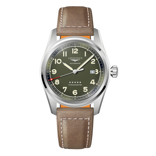 LONGINES/浪琴 先行者系列 男士哑光绿自动机械精钢表壳和皮革表带腕表42毫米L3.811.4.03.2