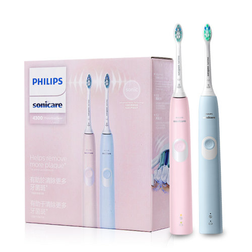 Philips/飞利浦 电动牙刷 净齿呵护型 成人声波震动牙刷 情侣套装 HX6805/34 优雅蓝+烂漫粉