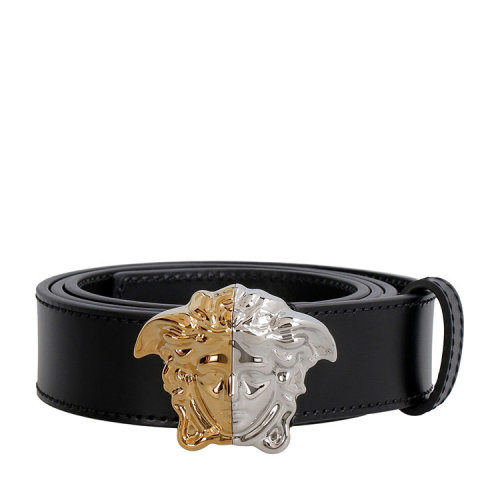 VERSACE/范思哲  男士黑色皮革时尚经典金银美杜莎头像板扣式皮带腰带  DCU8328-DVTP1-D41VP