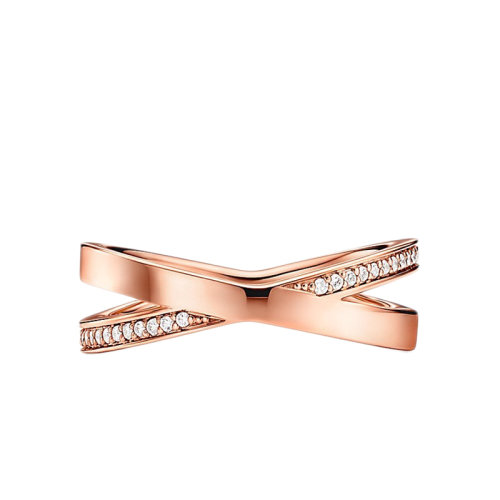Tiffany & Co./蒂芙尼 Atlas X系列 18K金玫瑰金镶嵌钻石X形状戒指指环GRP11825