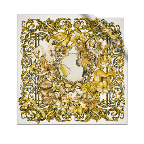 DIOR/迪奥 22年早春新款 女士金色纯桑蚕丝Le Monde世界印花方巾丝巾21TAR090I610_CO90