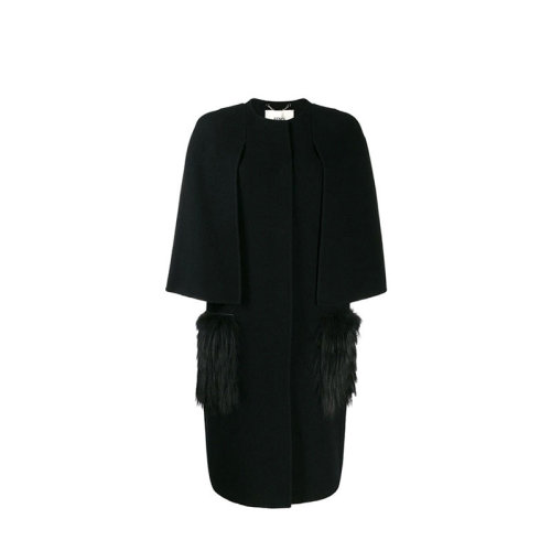 FENDI/芬迪 女装 女士黑色时尚简约斗篷中长款大衣 FF8657A5G0F0GME