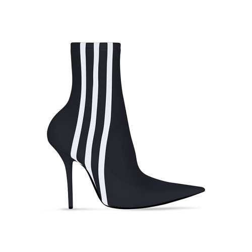 Balenciaga/巴黎世家 22年秋冬新款 ADIDAS联名系列 女士 黑色/白色哑光氨纶面料三条纹高跟短靴724073W2ES11090