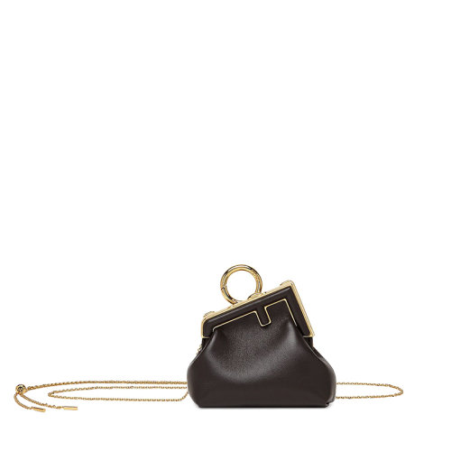 FENDI/芬迪 20  FENDI FIRST系列 女士NANO黑色小羊皮斜向FF搭扣单肩珠宝包7AS051ABVEF12G2