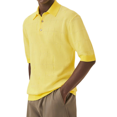 HERMES/爱马仕 22年早春新款 男士亮黄色纯棉“H”型短袖Polo衫H257380HA27SM