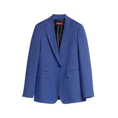 MaxMara/麦丝玛拉 22年早春新款 MELANIA系列 女士矢车菊蓝色纯亚麻合身剪裁西装外套夹克6041042106004