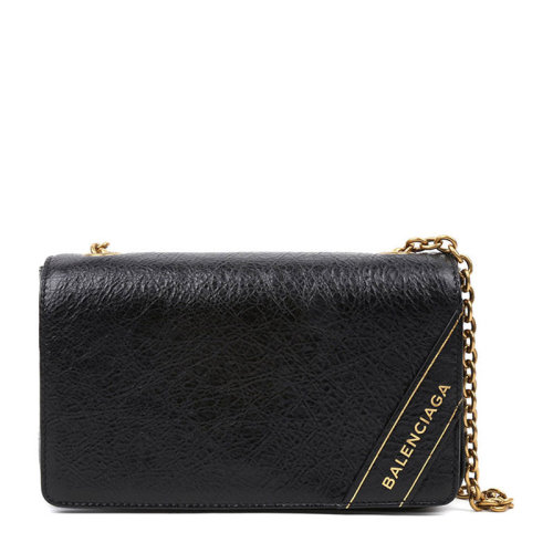 Balenciaga/巴黎世家 女士黑色小牛皮浮雕字母LOGO翻盖链条单肩包斜挎包女包 502027-D94IM-1000