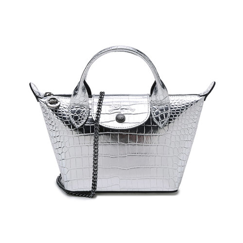 Longchamp/珑骧【22春夏新款】女士LE PLIAGE CUIR CROCO系列鳄鱼纹牛皮小号手提单肩斜挎包链条包饺子包 1500 HYM