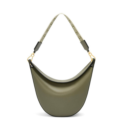 LOEWE/罗意威 22春夏新款LUNA系列 女士牛油果绿牛皮革压纹徽标金扣配可拆卸老花印花织物肩带单肩手提腋下新月hobo流浪包A923PL9X07-3949