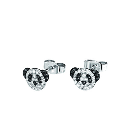 QEELIN/麒麟珠宝 经典BOBO系列 18K金白金镶嵌钻石小号熊猫耳钉BBF-ERSD0001A-WGDBD
