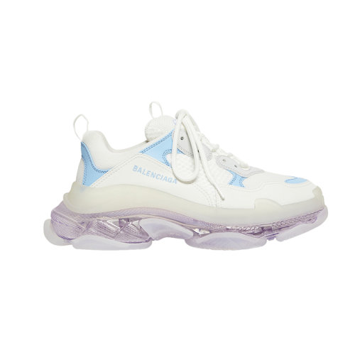 Balenciaga/巴黎世家 22年秋冬新款 TRIPLE S系列 女士米白色涤纶/聚氨酯混纺饰有白色网眼设计紫色鞋底蓝色刺绣LOGO运动鞋544351W2GA39944