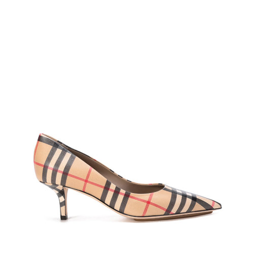 BURBERRY/博柏利【22春夏新款】女款牛皮革尖头高跟鞋典藏米色经典格纹 80419381