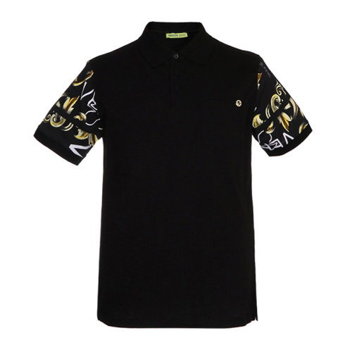 VERSACE JEANS/范思哲牛仔 男士黑色棉质经典字母徽标印花装饰翻领短袖上衣T恤POLO衫 B3GTA7P7-36610-899