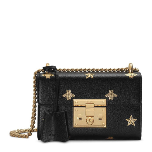 GUCCI 古驰 padlock系列 女士牛皮蜜蜂装饰链条包单肩斜挎包