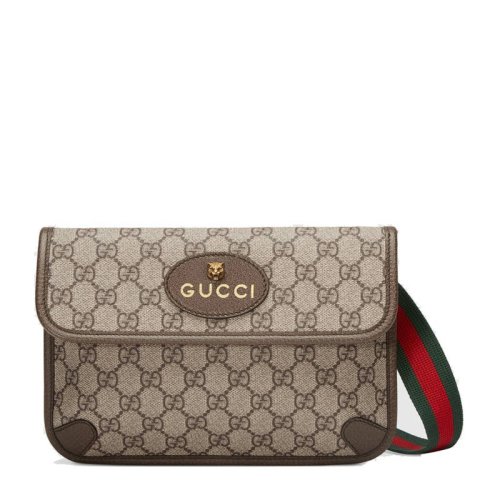 GUCCI 古驰  GG Supreme系列 男女同款米色/乌木色帆布虎头LOGO徽标GG印花虎头腰包 493930-9C2VT