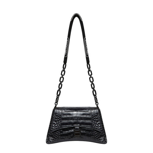 BALENCIAGA/巴黎世家 22春夏新款Downtown系列 女士小号黑色小牛皮鳄鱼压纹链式单肩包 6890582106R1090