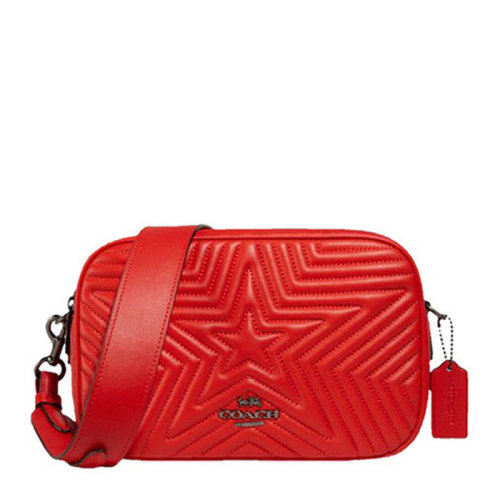 COACH/蔻驰  jes系列女士红色牛皮星星条纹字母徽标拉链开合单肩包斜挎包盒子包相机包女包 F1904QBQRG