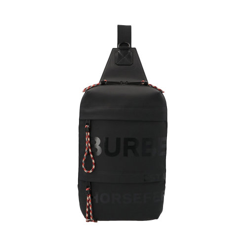 BURBERRY/博柏利 男士黑色棉质配皮徽标印花单肩包斜挎包胸包 8036554