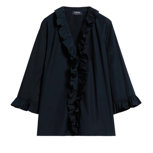 MaxMara/麦丝玛拉 22年秋冬新款 ZANORA系列 女士夜蓝色棉质褶边袖口衬衫9116062906017